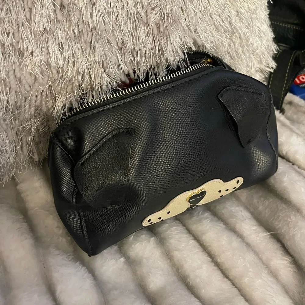 Betsey johnson small organizer makeup bag/pouch/case black white dog puppy face